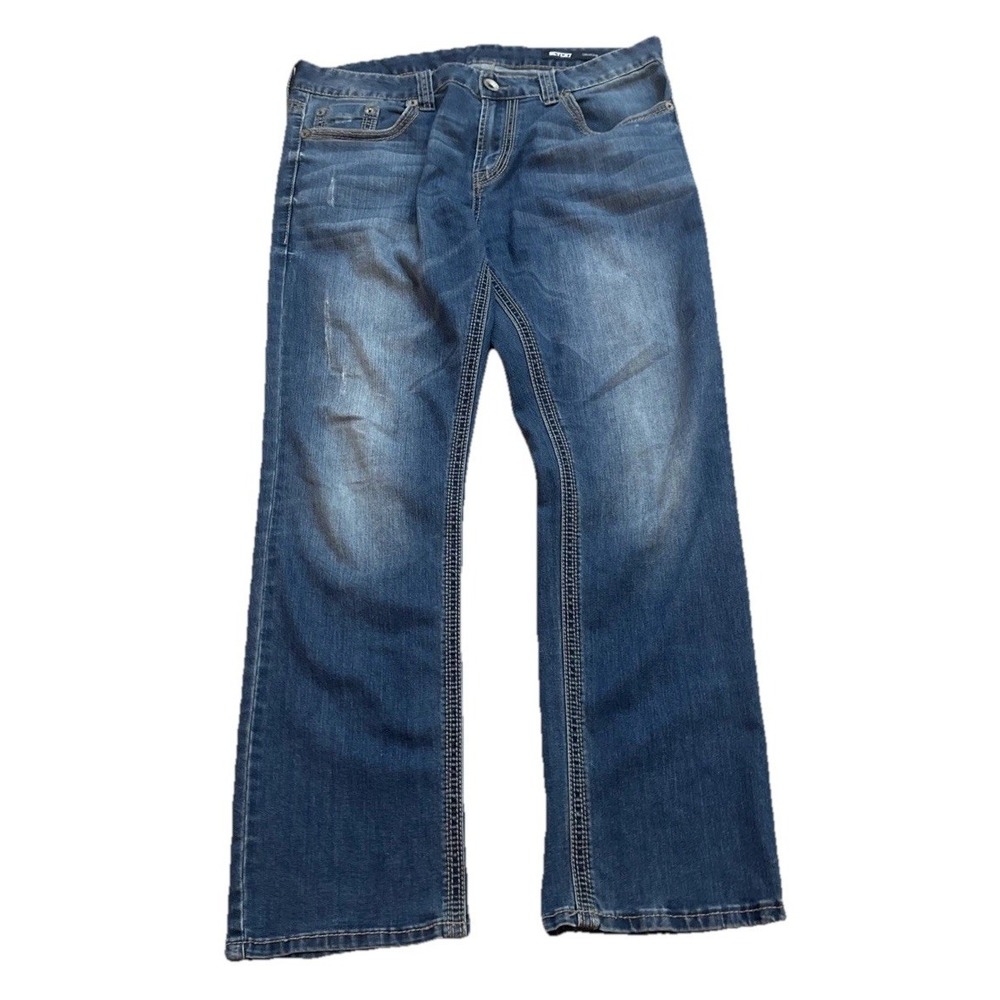 Seven 7 Denim Jeans Distressed Men's 34x32 Blue Medium Wash Straight Leg Stretch